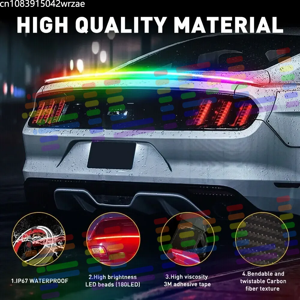 

1.3M Led Tail Spoiler Light RGB multicolor Car Turn Signal Driving Brake Flash Trunk Lip Racing Tail Lamp Carbon Fiber