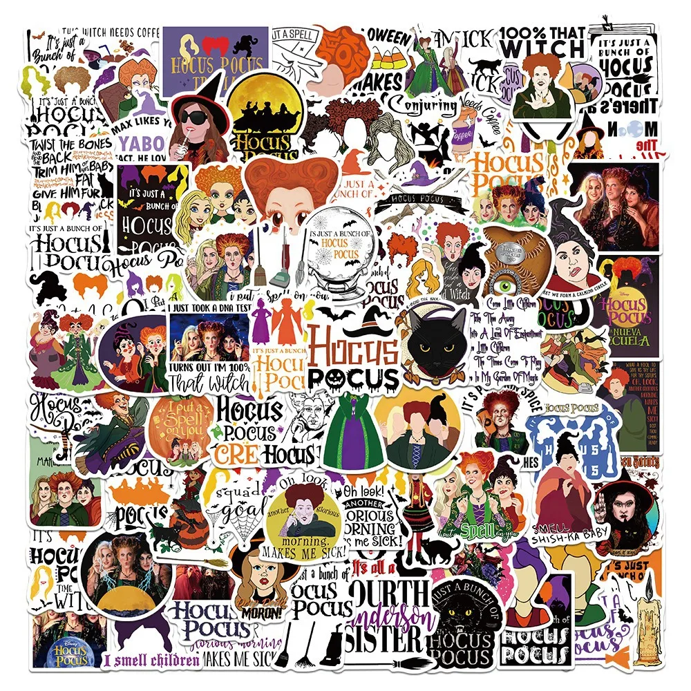 

10/50/100PCS Halloween Witch Hocus Pocus Stickers Disney Horror Decal Skateboard Phone Fridge Laptop Waterproof Stickers Kids