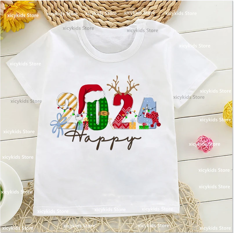 

Fashiona New Kids Tshirt2024 New Year'S Clothing Boys T-Shirt Cute Children Christmas Clothing Girls New Year'S Clothing