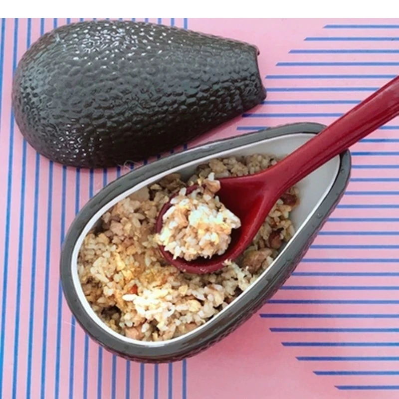 Avocado Shaped Ceramic Bowl with Spoon Modern Home Kitchen Utensils Restaurant Afternoon Tea Ice Cream Dessert