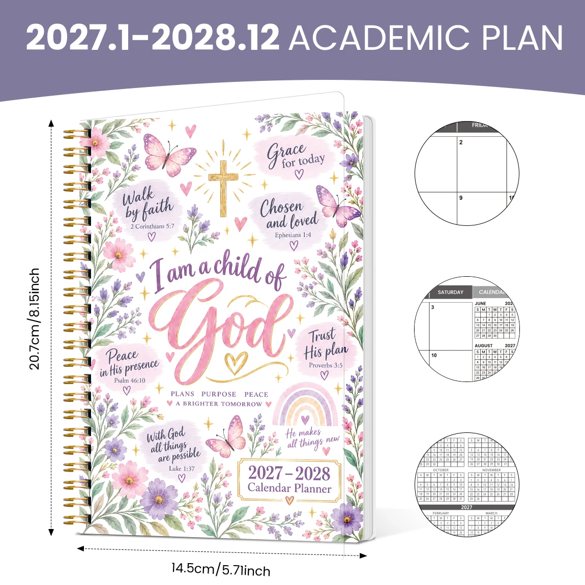 1PC A5 Multicolor Floral Notebook 2027-2028 Monthly Planner with Stickers, Christian Spiral Calendar for Office & Daily Planning