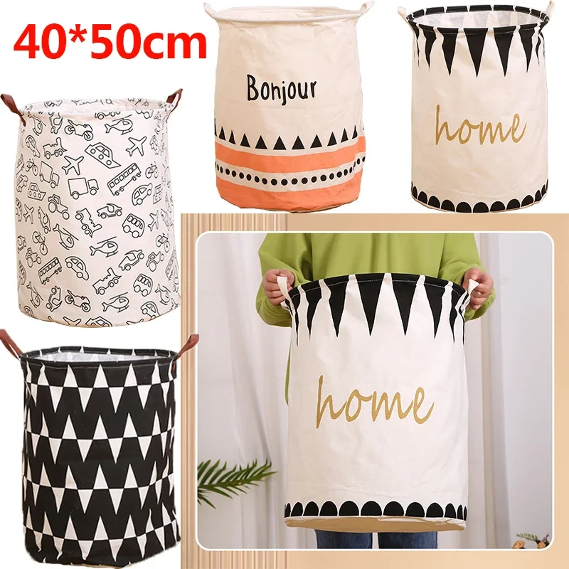 40 x 50cm Super Large Laundry Basket With Drawstring Round Dirty Clothes Toys Folding Bucket Anti-dust Big Storage Barrel Hamper