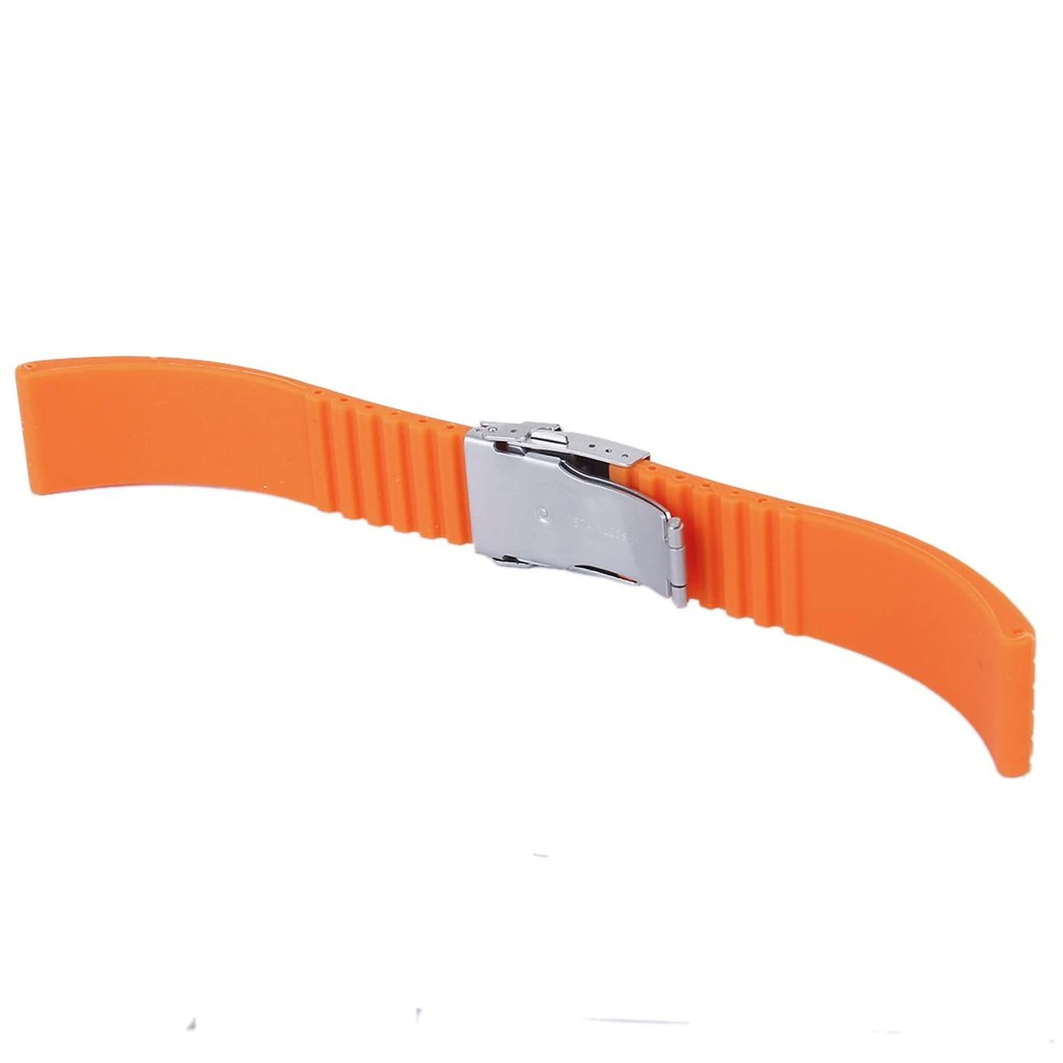 

22Mm Waterproof Orange Silicone Watch Band Stainless Steel Clasp Adjustable Length 185Mm Sports Diver Replacement Strap