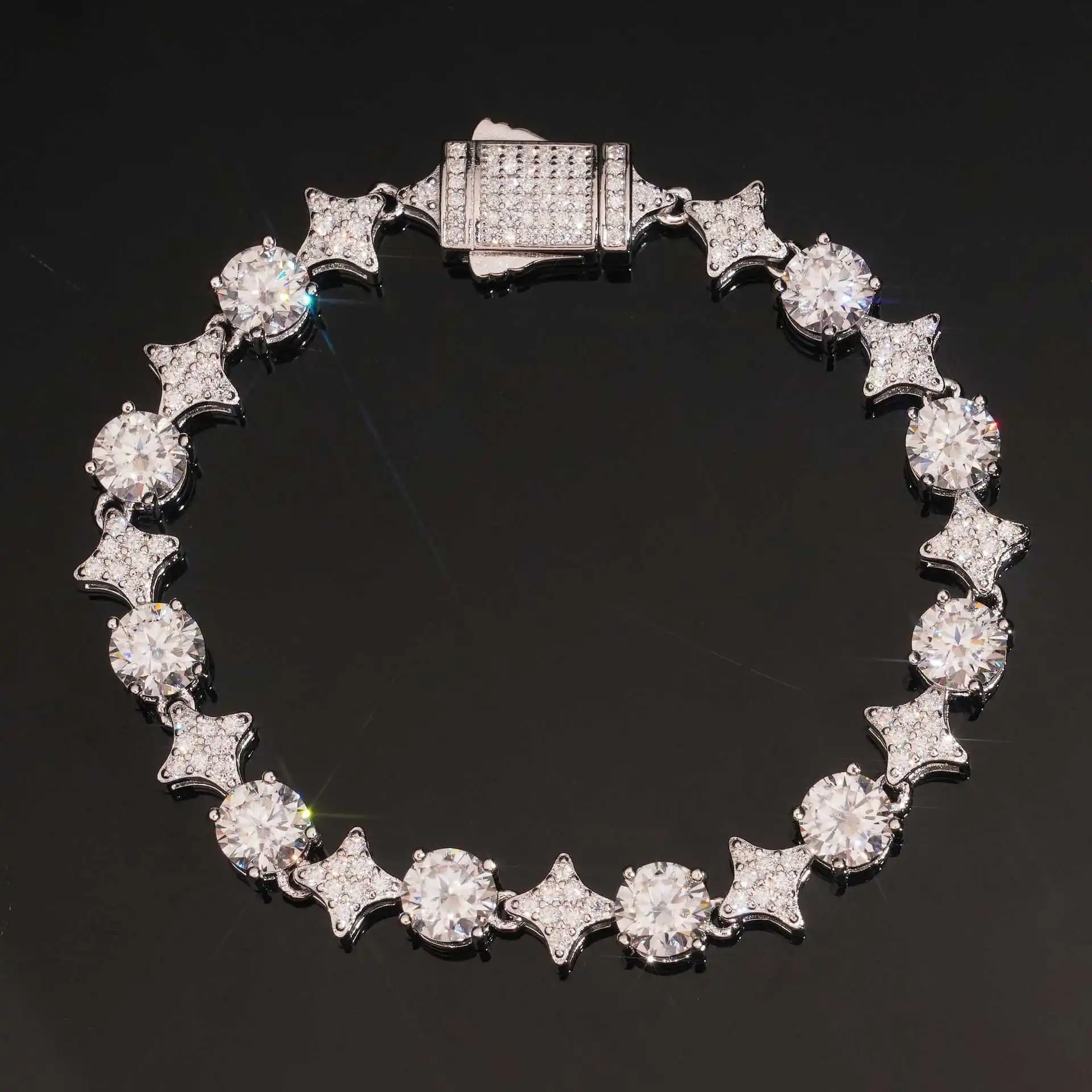 Moissanite 8MM Starburst GRA D VVS1 S925 Sterling Silver Hip Hop Bracelet Engagement Daily Luxury Jewelry For Men And Ladies