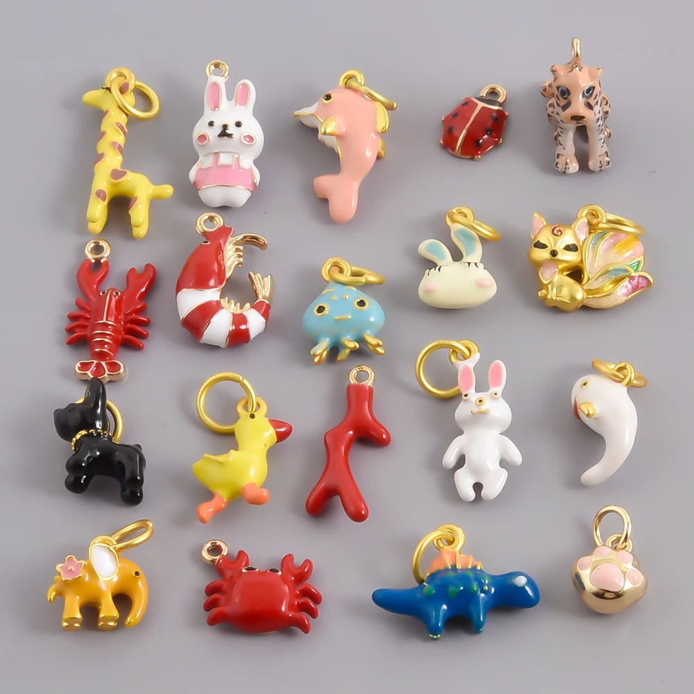 2pcs Fashion Animal Charm Enamel Lobster Rabbit Giraffe Stereoscopic DIY Pendant Charms For Jewelry Making Supplies Accessories