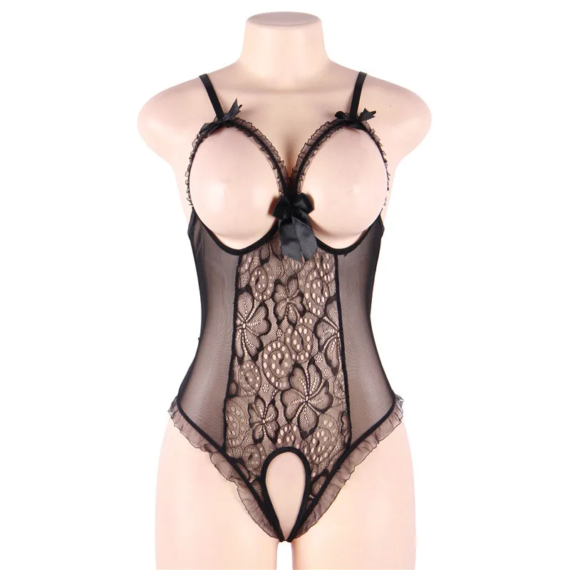 Sexy Lingeries For Woman Hot Night Club Dress Black One Piece Pajamas Crotchless Tight Bodysuit Plus Size Lace Costume Sexi - view 3