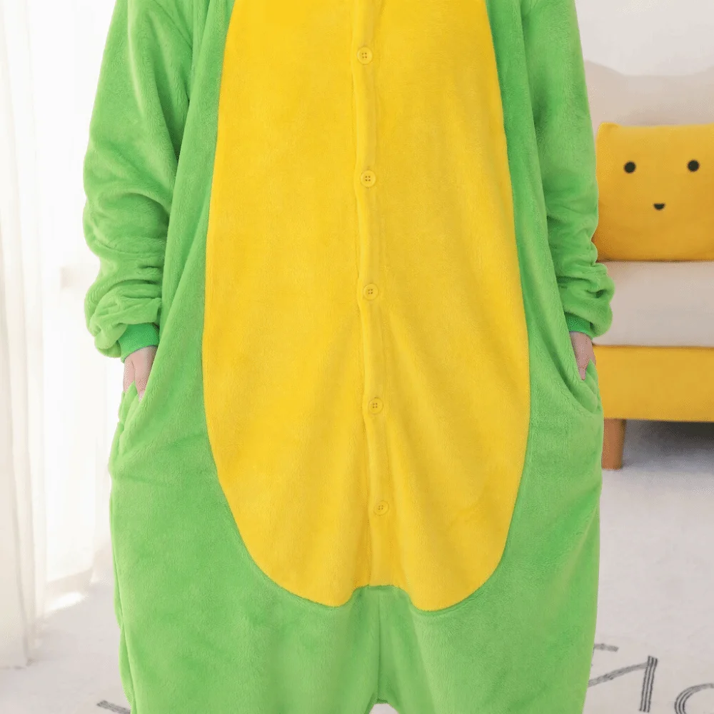 Outfits Flanell-Pyjamas Cartoon Grüne Overalls Warme Bequeme Tier-Cosplay-Kostüme für Frauen – Detail 2