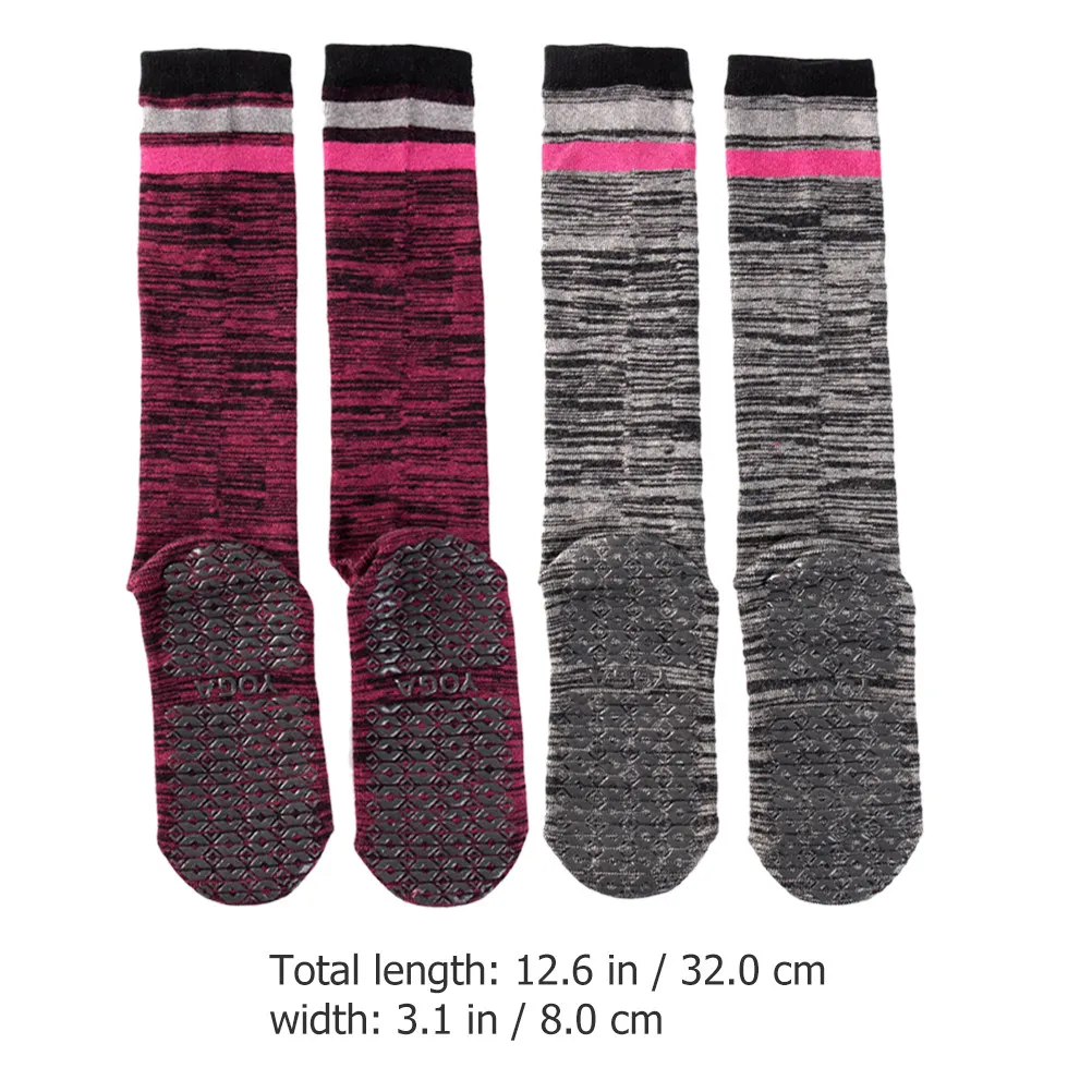 2Pairs Non Slip Yoga Socks Breathable Elastic Pilates Grip Socks Calf Stocking for Women Outdoor Sports Training