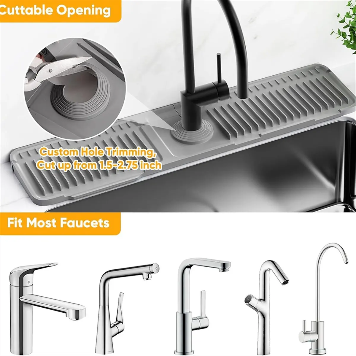 A89X 24'' Longer Faucet Mat for Kitchen Sink Splash Guard,Slope Fast Self-Draining,Snap Lock Fit,Faucet Mat Splash Guard