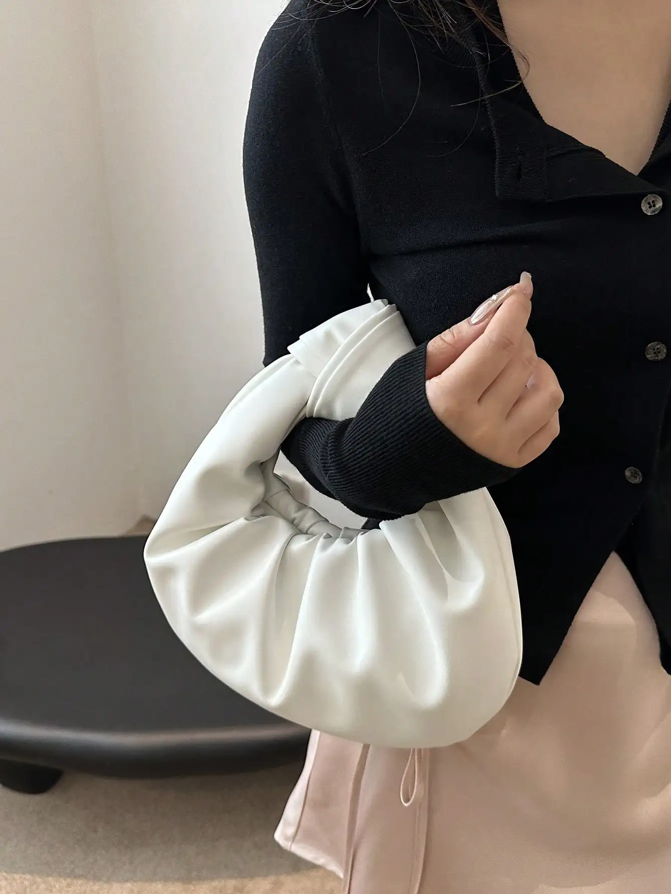 حقيبة يد نسائية من جلد البولي يوريثان الناعم المطوي، حقيبة حمل سحابية عصرية عالية الجودة #5