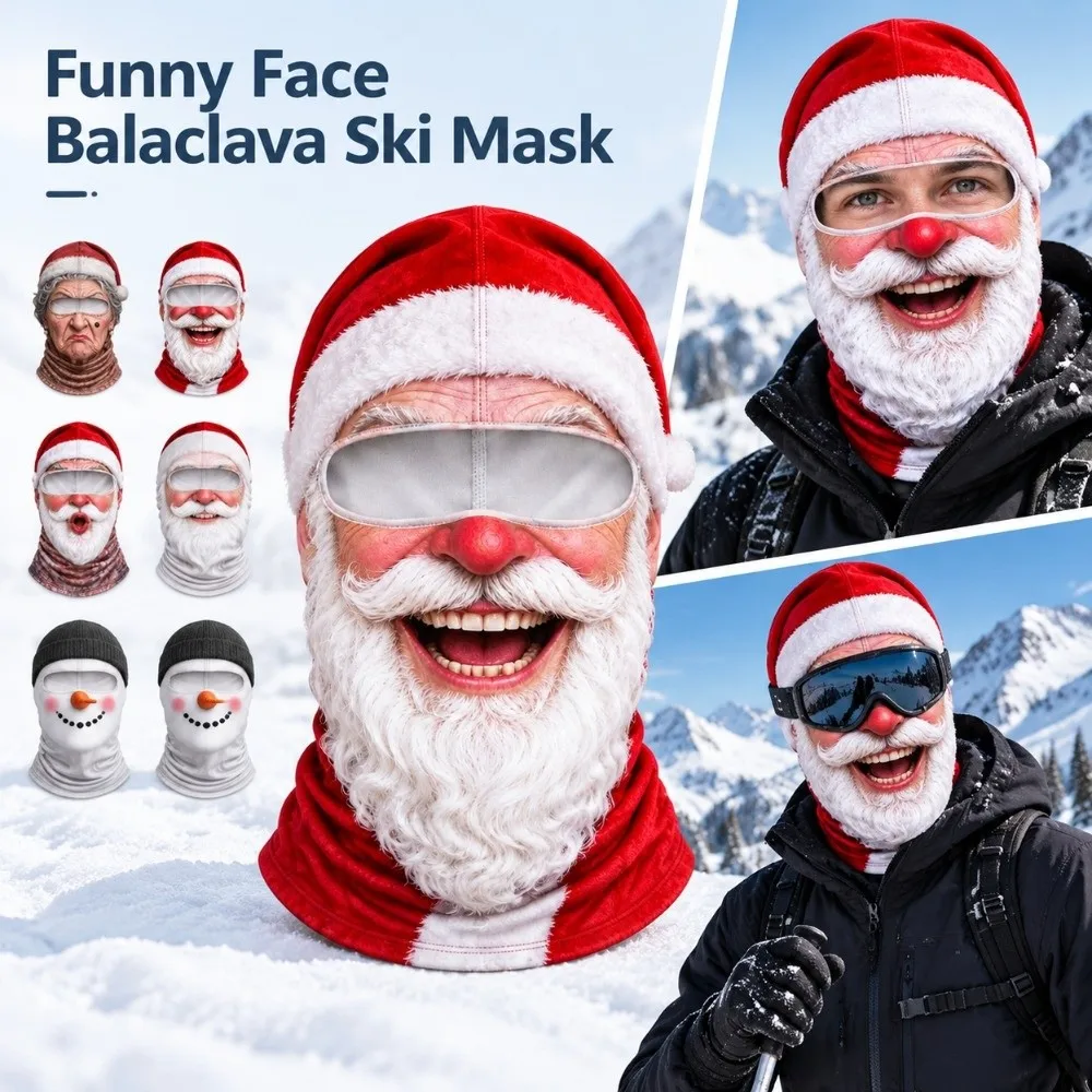 3D Face Printed Christmas Face Mask Full Coverage Elastic Old Man Balaclava Ski Mask Breathable Eye Hole Stretch Funny Ski Mask