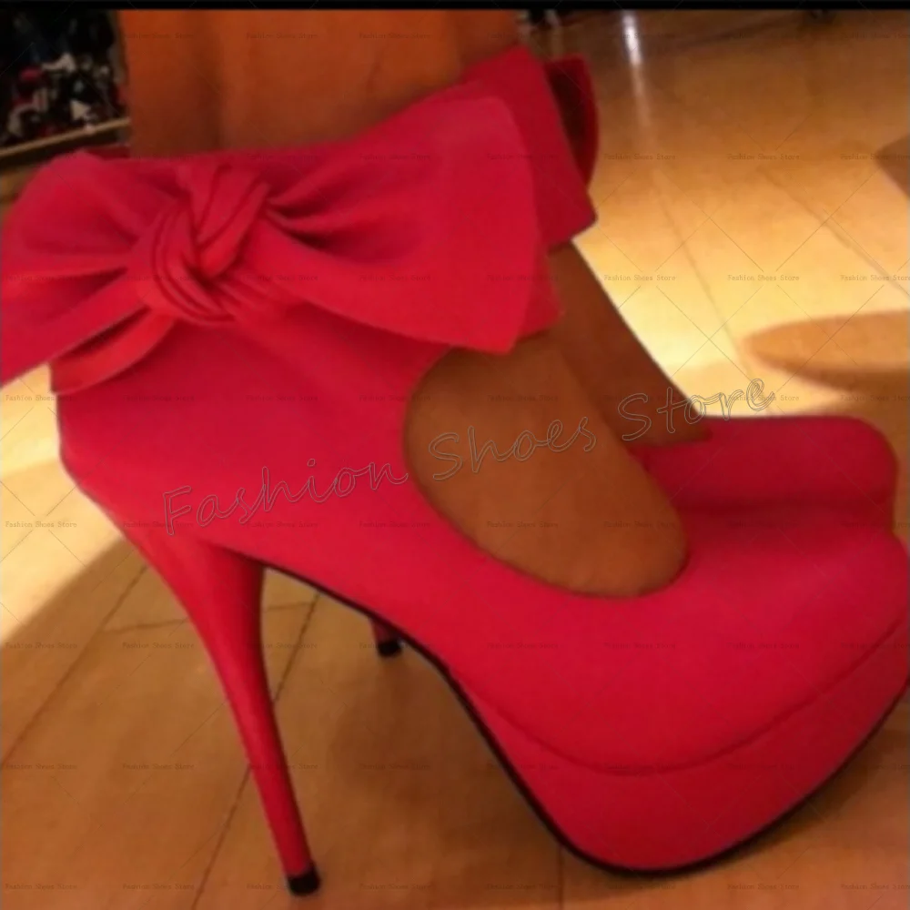 

Red Bow knot Decor Platform Pumps Stilettos High Heels High Heel Shoes for Women Fashion Heels 2025 New Zapatos Para Mujere