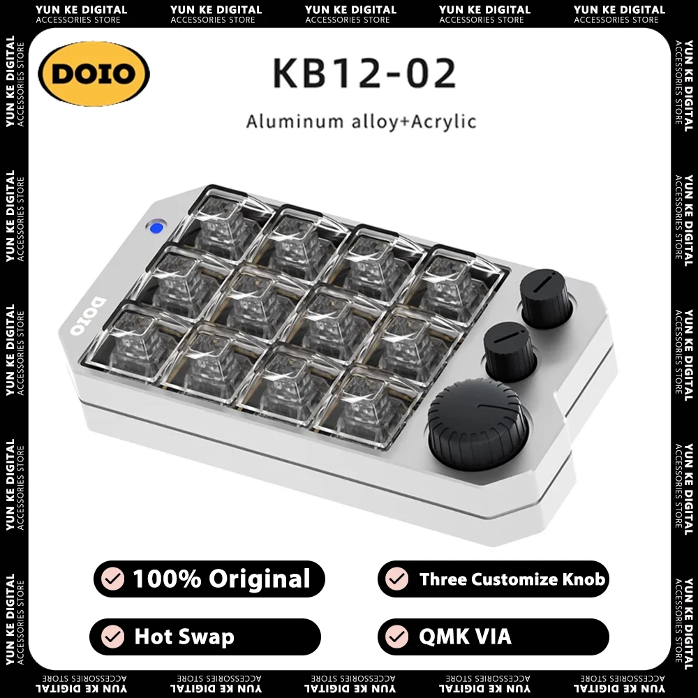 

DOIO KB12-02 Mini Keyboard Three Customize Knob Hot Swap Aluminium Designer Mechanical Keyboard RGB Portable QMK VIA Office Gift