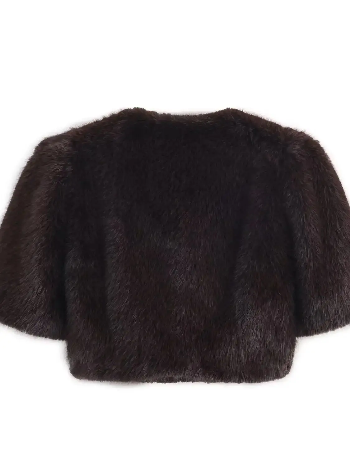 Women's Thick Warm Faux Fur Cropped Jacket, O Neck, Short Sleeve, Female Outerwear, Chic Tops, Fashion, Brand Coat Short Jacket