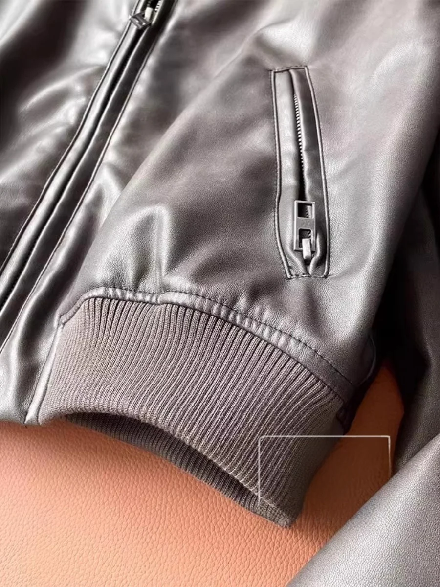 Sli ort – manteau de pilote en cuir pour femme, faux cuir, rétro américain, Faion, automne 2023, fermeture à glissière, col montant