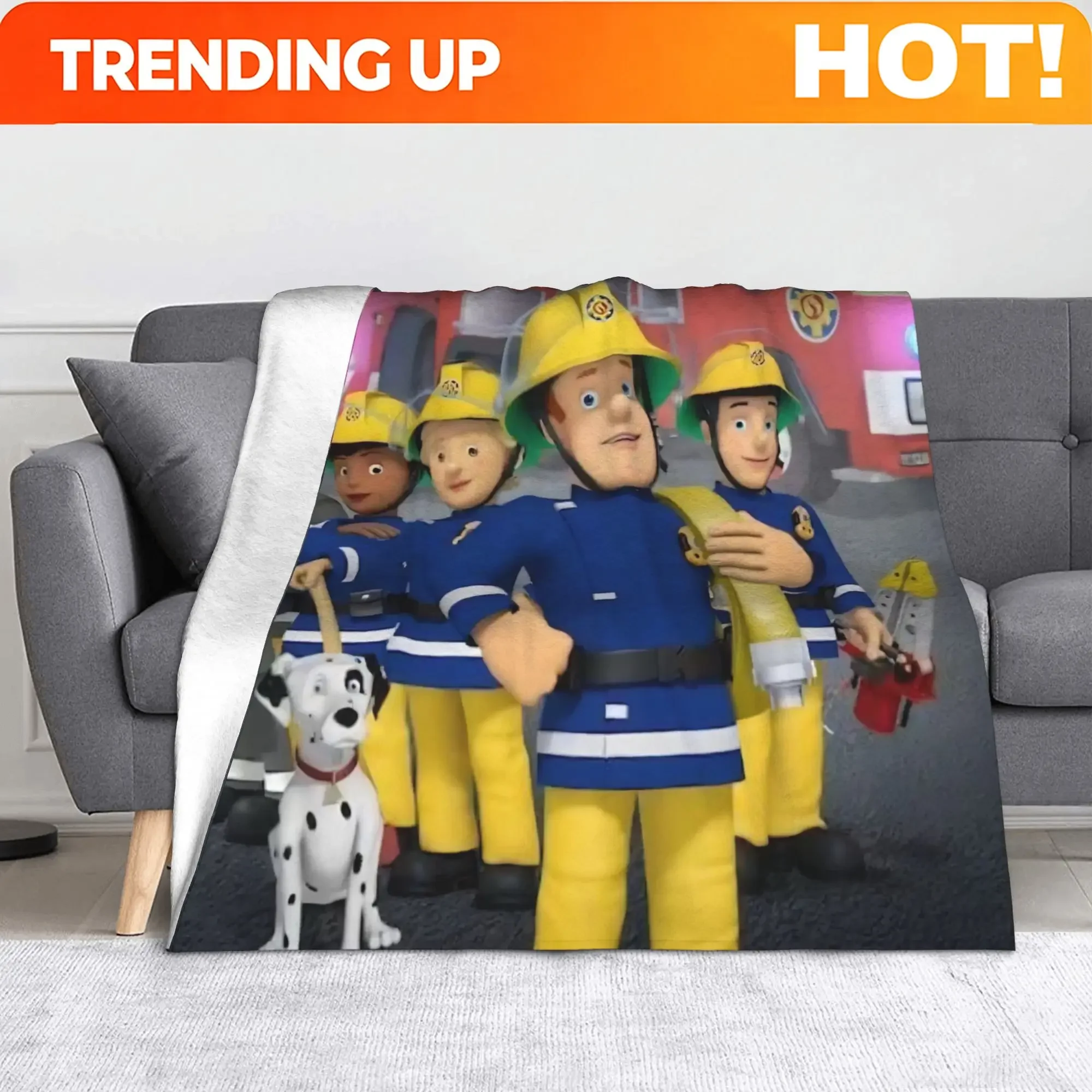 Custom Fireman Sam Wool Blankets Firefighters Novelty Throw Blankets For Bed Sofa Couch 150*125cm Rug Piece