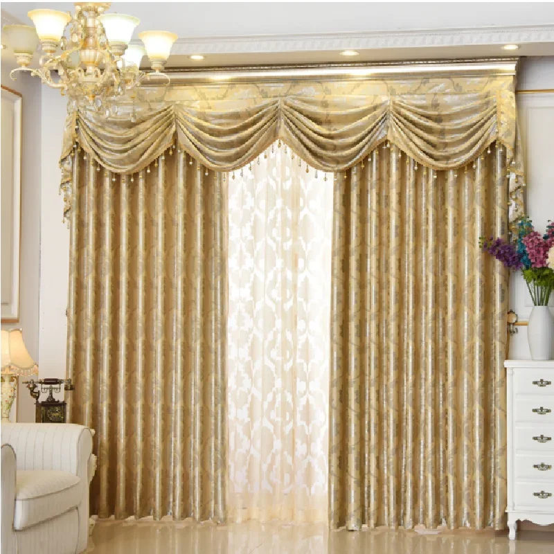 Simple European Style Curtains for Living Room Cationic Jacquard Cortina Bedroom Study  Villa Valance Curtains Tulle Home Custom