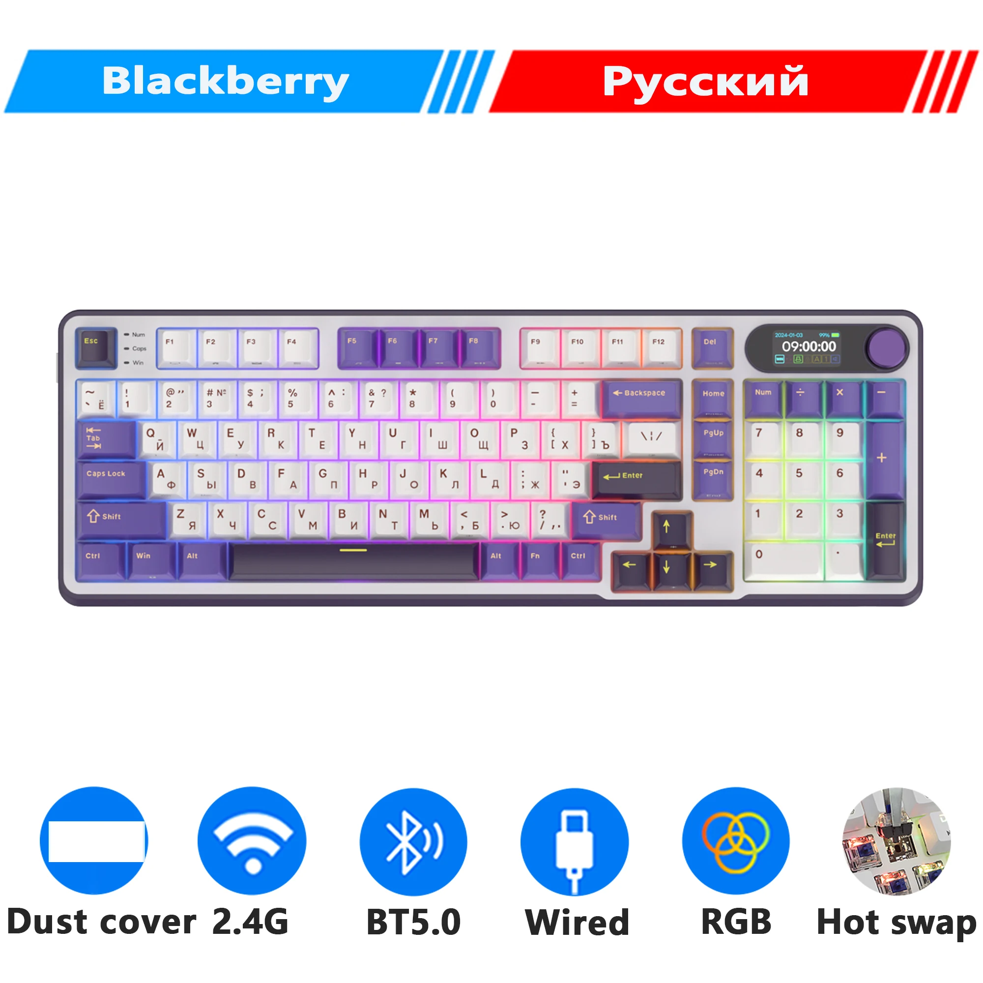 RK ROYAL KLUDGE S98 Mechanical Keyboard Top Mount TFT Screen 98