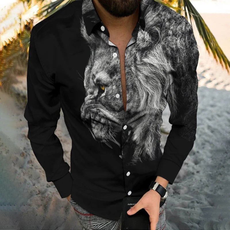 Men\'s shirt pattern shirt printed shirt outdoor street long sleeved clothing oversized fashion street clothing designer