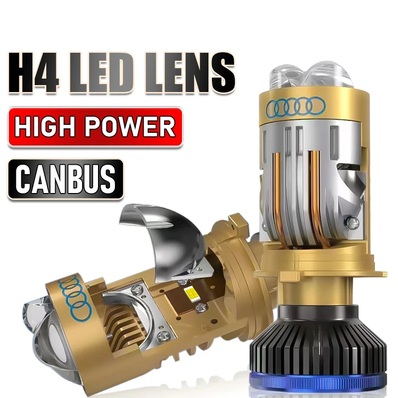 Bi LED H4 Projector Lens High Low Beam Car Bulbs Canbus H4 LED Auto Motorcycle LED Lamps With Lens Turbo Perfect Cut-off Line