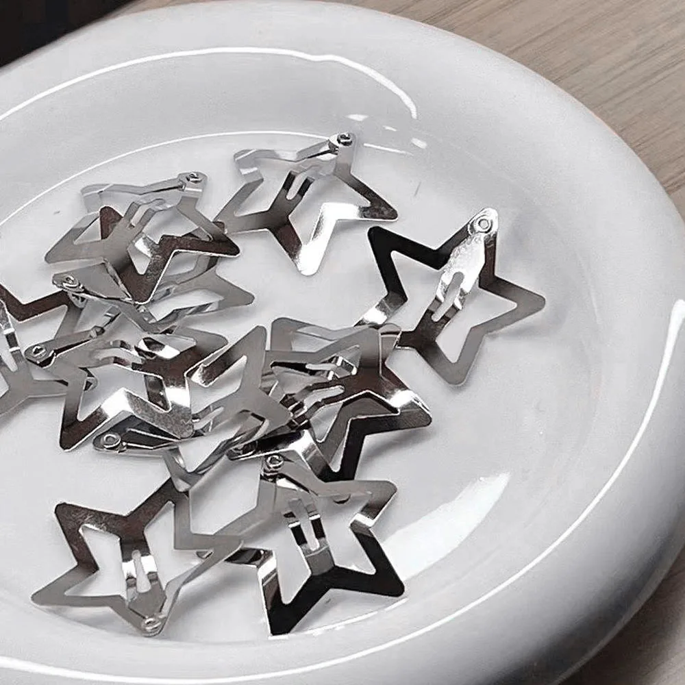 مشابك شعر Y2K على شكل نجمة فضية للفتيات، أغطية رأس على شكل نجمة معدنية، دبابيس بوبي، إكسسوارات مشابك شعر بانك