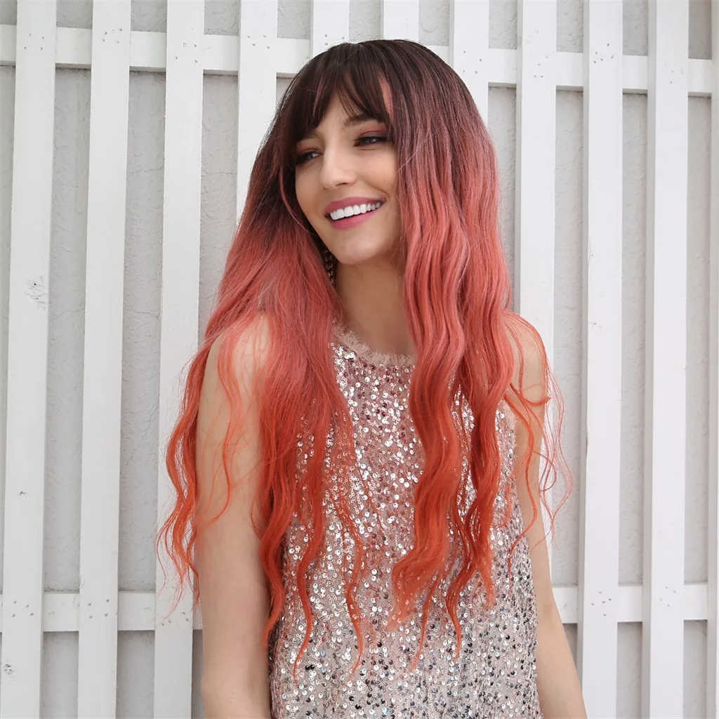 High-Quality Synthetic Hair Wig - Fashionable Gradient Pink Long Curly Hair Wig for Women - Party and Daily Wig