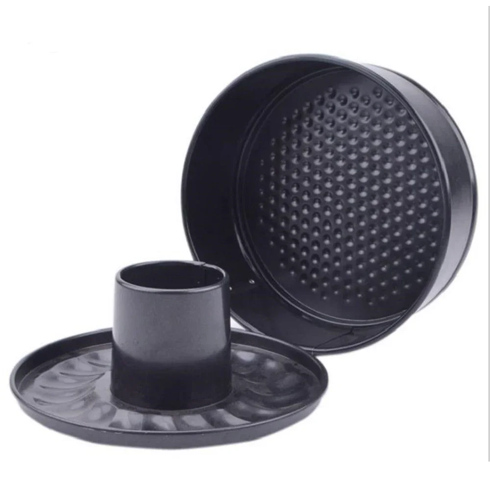 1x Carbon Steel 7 Inch Chimney Pumpkin Cake Tin Baking Tray With Lock Three-Piece Black Cake Tin Kitchen Supplies