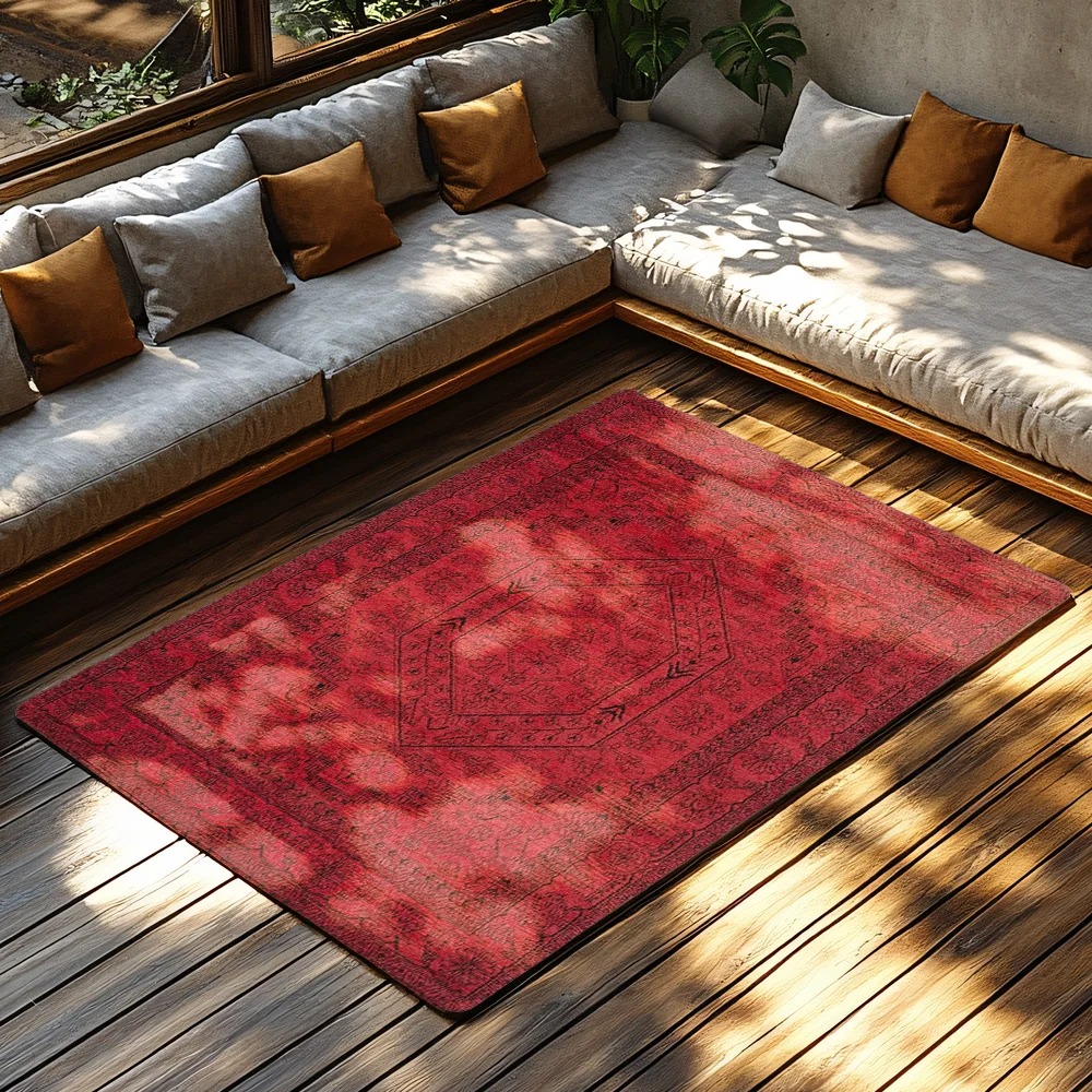 Red Bohemian Area Rug, Ethnic - Home Textiles Rug ulasan dan harga