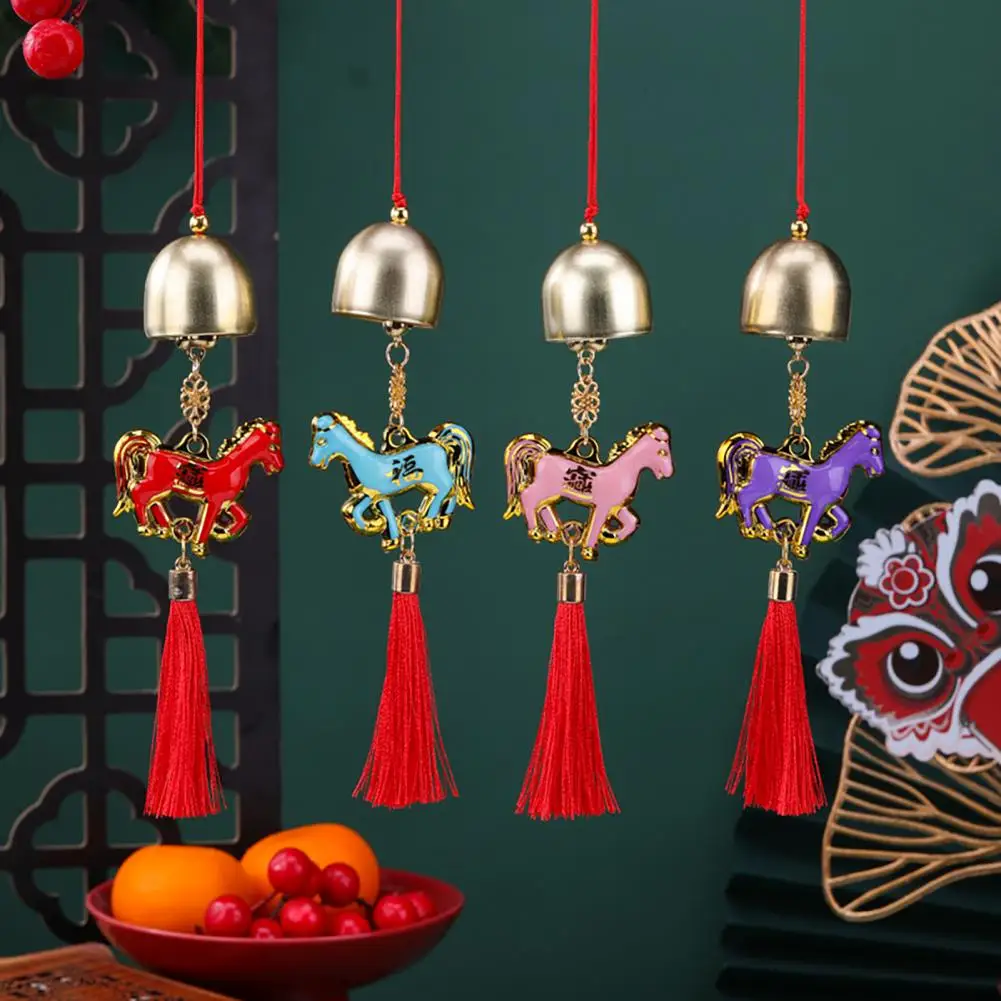 السنة الصينية الجديدة الحصان قلادة 2026 فنغ شوي زودياك الحيوان سحر معلقة شرابة زخرفة مع جرس لباب نافذة ديكور السيارة