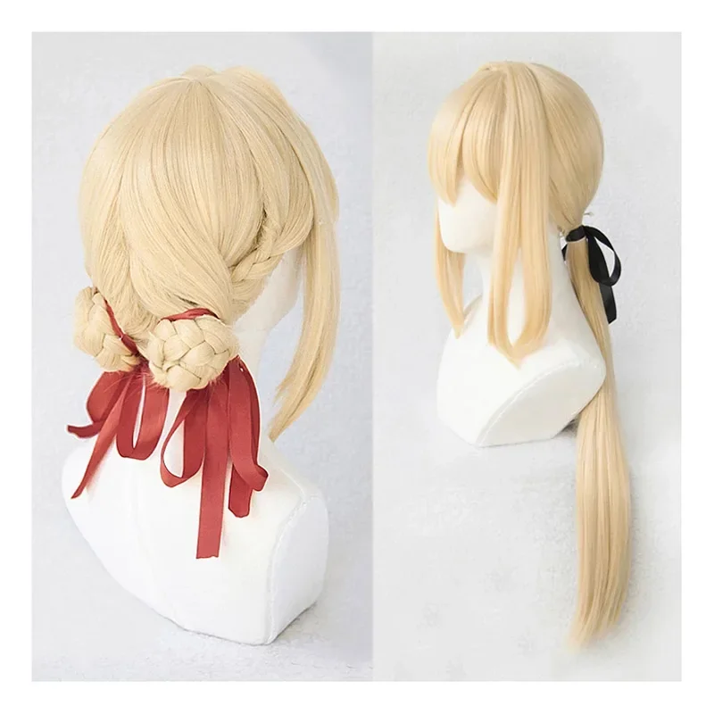 Violet Evergarden Straight and Braid Cosplay Wig para mulheres, perucas de cabelo resistentes ao calor, loiro claro, Harajuku, Natal, Halloween