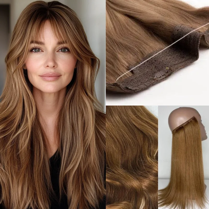 Human Hair Fish Line Extensions 24inch One Piece Clip In Hair Weft Ready Stock Wholesale Color 1B #8 P4-613