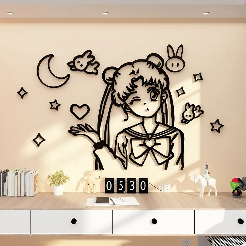 DIY Assemble Cartoon Sailored Moon Wall Sticker 3D Mirror Acrylic Wall Sticker Girls Bedroom Living Room Background Wall Decor