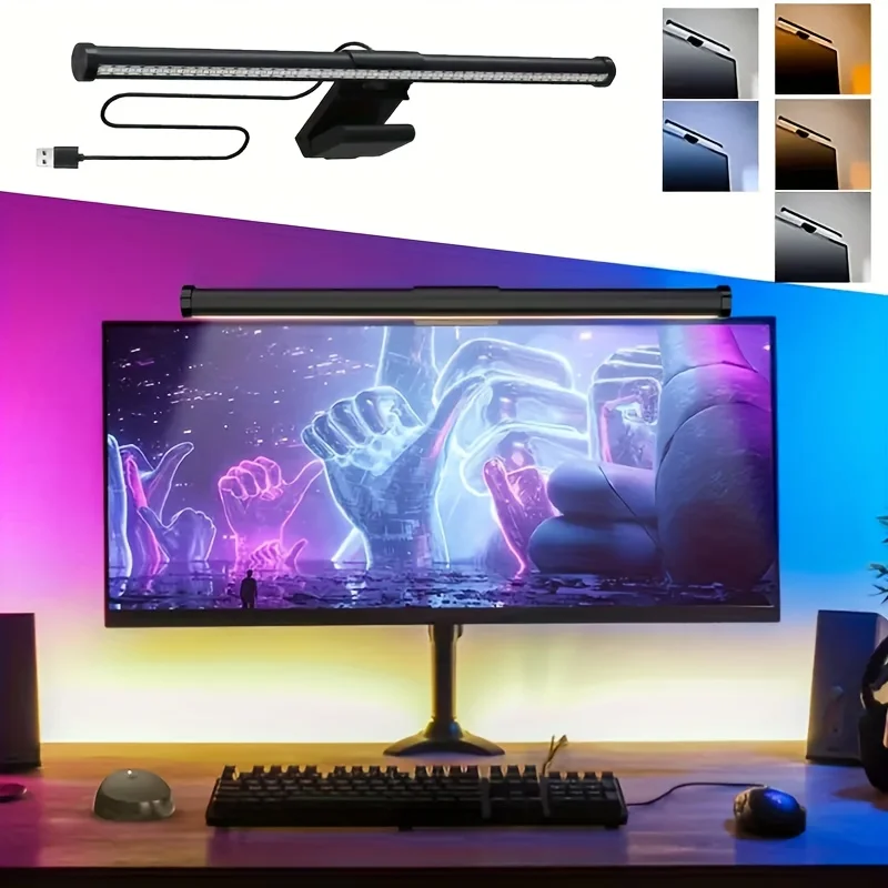 RGB Stepless Dimming LED Monitor Light Bar for Computers And Laptops Eye Protection Screen Hanging Light for Work Study And Game