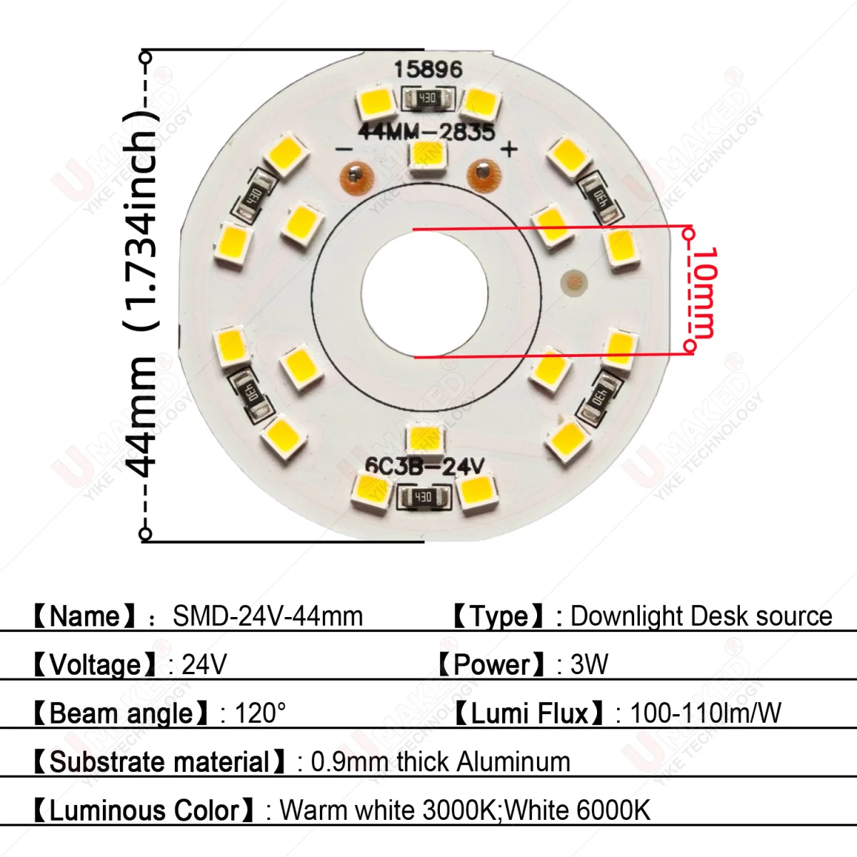 10/50pcs 24V SMD led bulb lamp Chip bead 44mm 3W led table light source 3000K 6000K  aluminum PCB diy bulb downlight spotlight