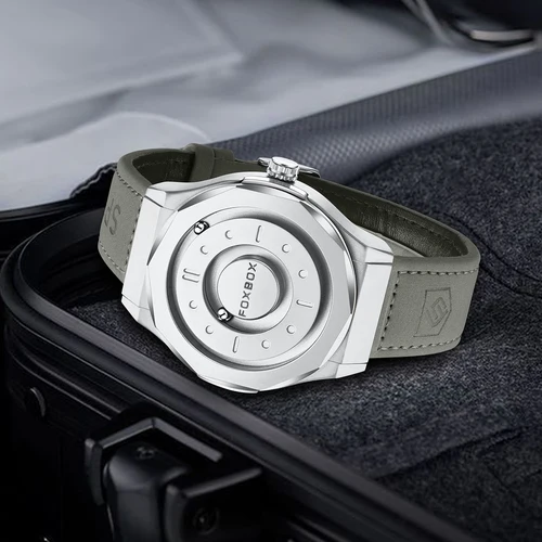 Imagen 2 del producto Relojes FOXBOX para hombre, reloj de cuarzo de acero inoxidable, puntero de desplazamiento creativo, reloj de pulsera de fuerza magnética, relojes Masculino + caja