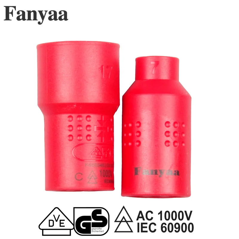 Fanyaa VDE Nut Insulated Sockets Spanner 3/8 Ratchet Head Sleeve Socket Connector Hexagon Metric 6-24mm Wrench Adaptor 1000V