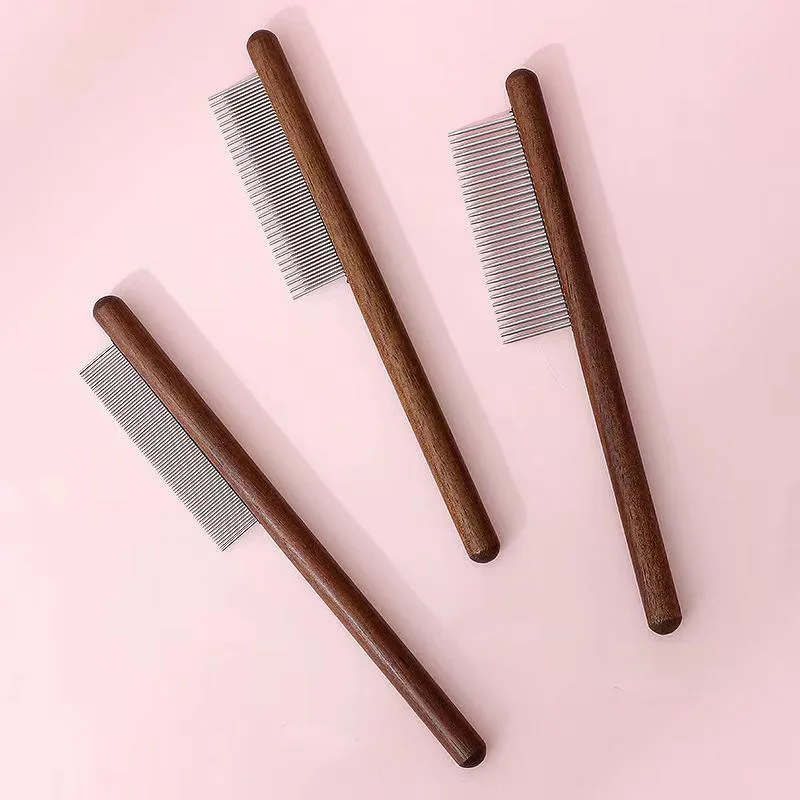 Cat Comb Stainless Steel Pet Hair Remover Wooden Handle Solid Cat Hair Comb Pet Grooming Dog Brush Cleaning Tool Pets Supplies