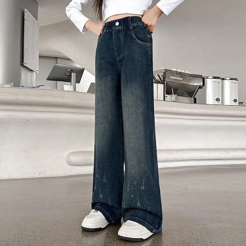 

Girls' Wide-Leg Jeans Autumn & Spring 2025 New 2025 Design Loose Fit Straight Comfortable Cotton Kids Pants Hot Sale Trendy
