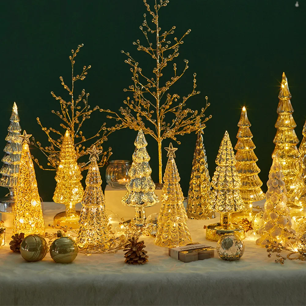 Glass Christmas Trees with LED Lights, Upgraded Christmas Tree Figurines, Sparkling Handmade, Perfect for centerpieces