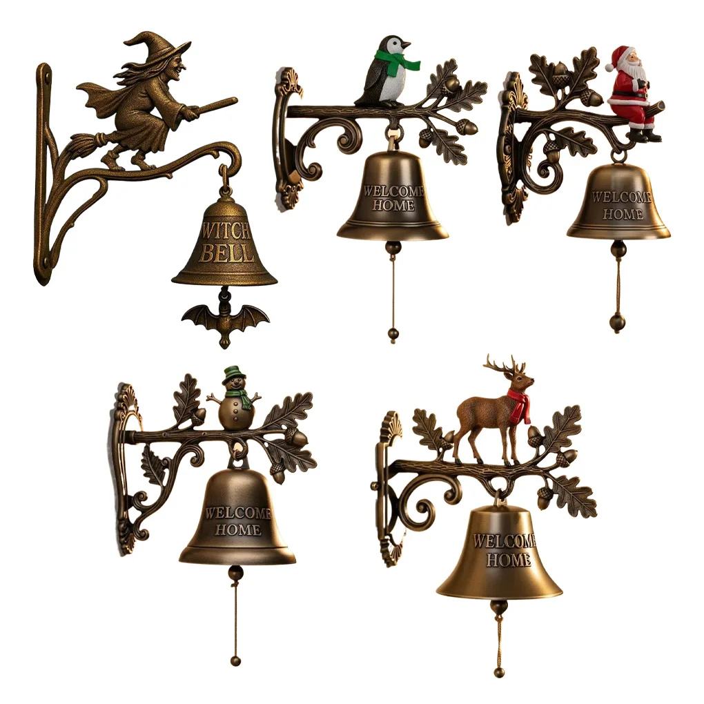 New Metal Welcome Doorbell Vintage Halloween Witch Bell Metal Shopkeeper Doorbell for Home Office Entrance Wall Mount Decor