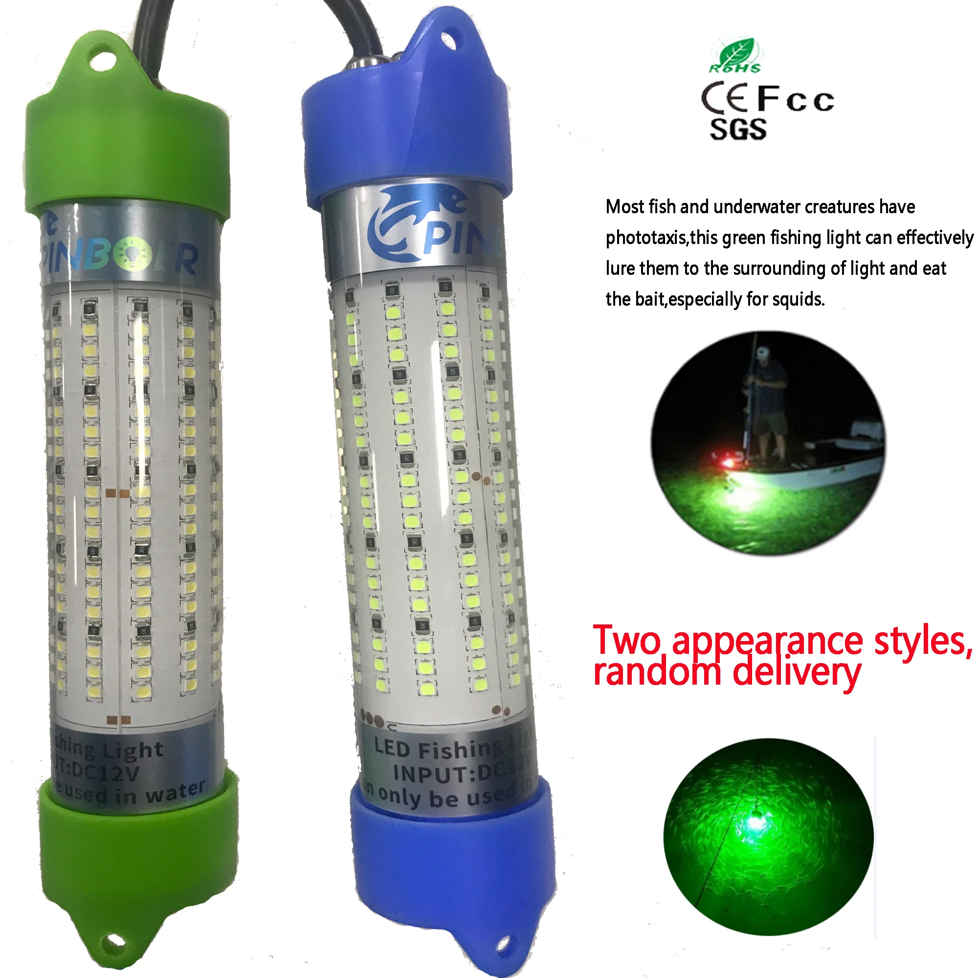 Pinboer Underwater Fishing Light 120W  12V 15000LM Green White Underwater High Power LED Lure Bait and Finder Lamp Attractant