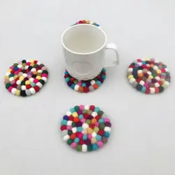 Colorful Round Felt Ball Coasters 4 Inches Wool Felt Coaster Pads Fashionable Handmade Wool Felt Small Cup Mat Rotundity