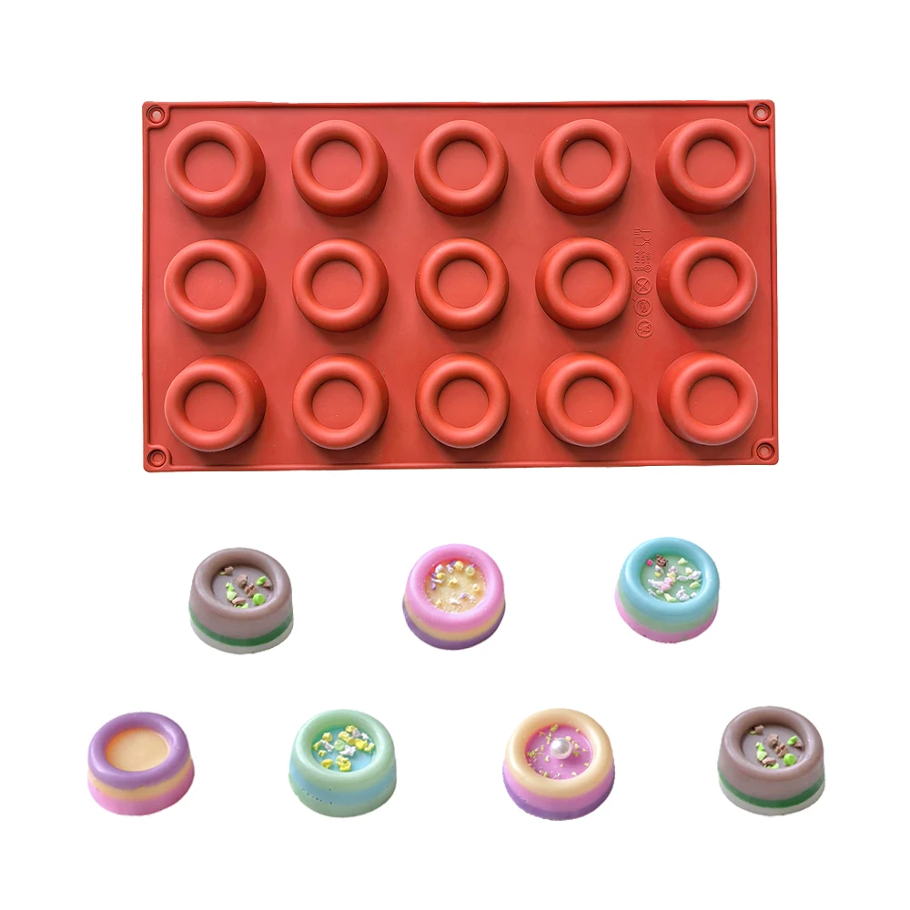1pc DIY silicone cake tray with 15 hole bottle cap shape, non stick silicone mold, bread egg tart, baking cake mold