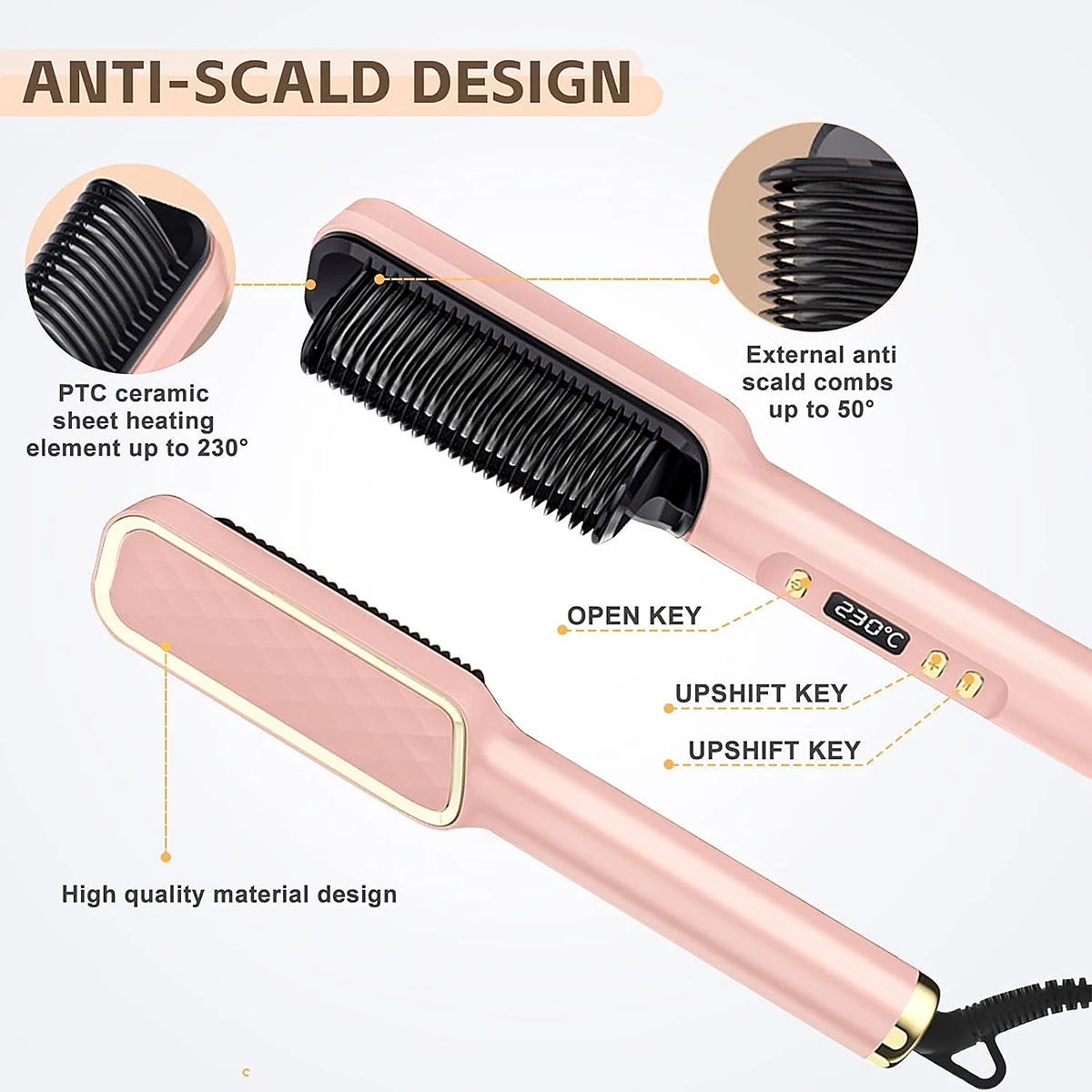 

US Plug Electric Fast Heating Comb Multifunctional Ionic Hair Straightener Curler Brush Fast Heating Curler Comb Styler