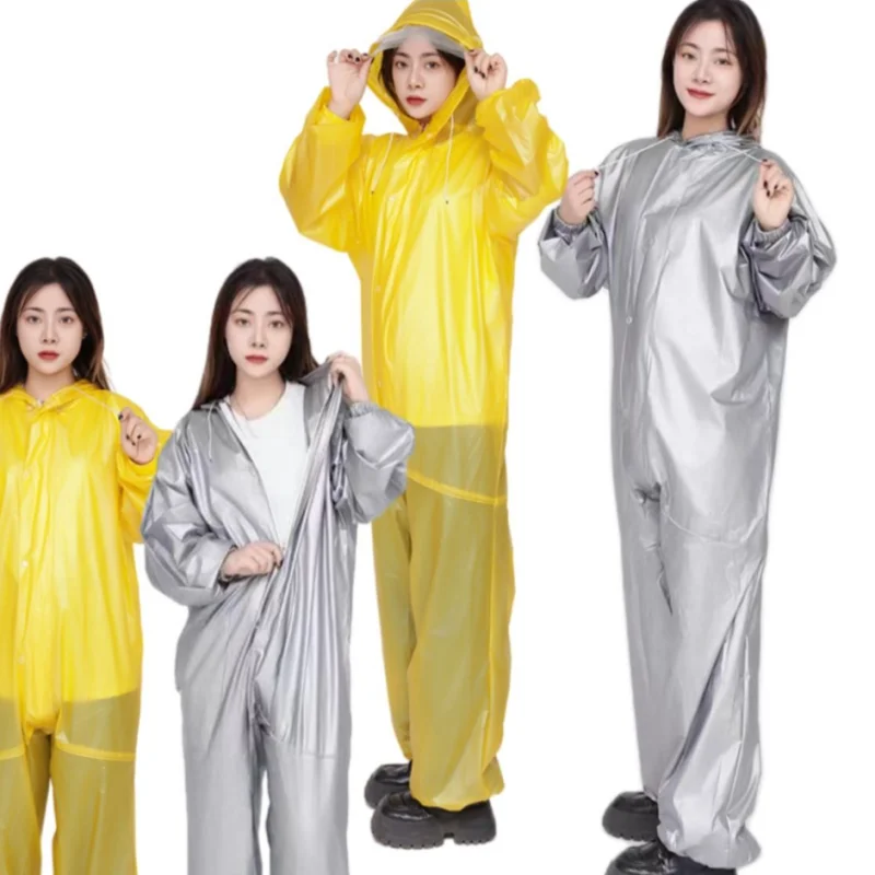 PVC Transparent Zipper Jumpsuit Hooded Long Sleeved Waterproof Jumpsuit Full Coverage Windproof Adult Diaper Pants Raincoat﻿﻿