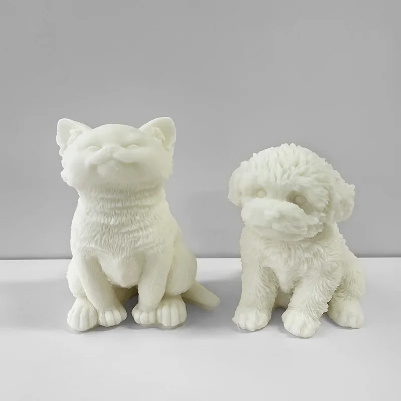 Cute Cat Puppy Silicone Mold 3D Animal Sitting Cat Teddy Aromatherapy Candle Plaster Mold