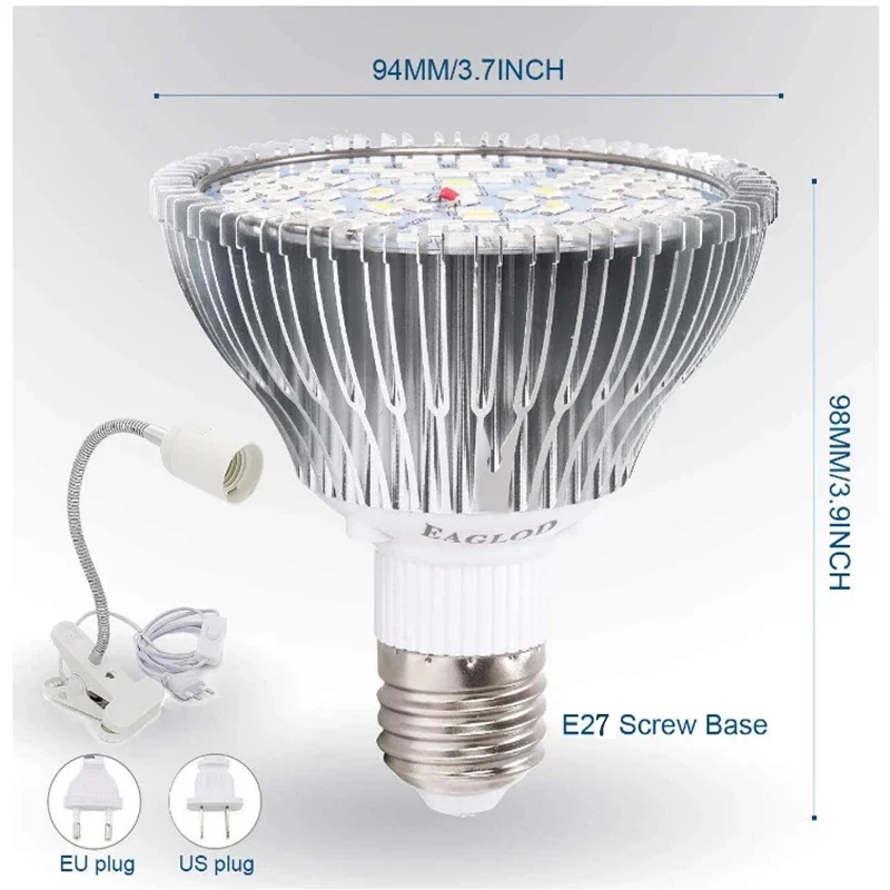 Volledig spectrum LED-kweeklamp voor planten, UV IR-plantenkweeklamp voor binnenkas, hydrocultuur, tomaten, groenten, E27-basis