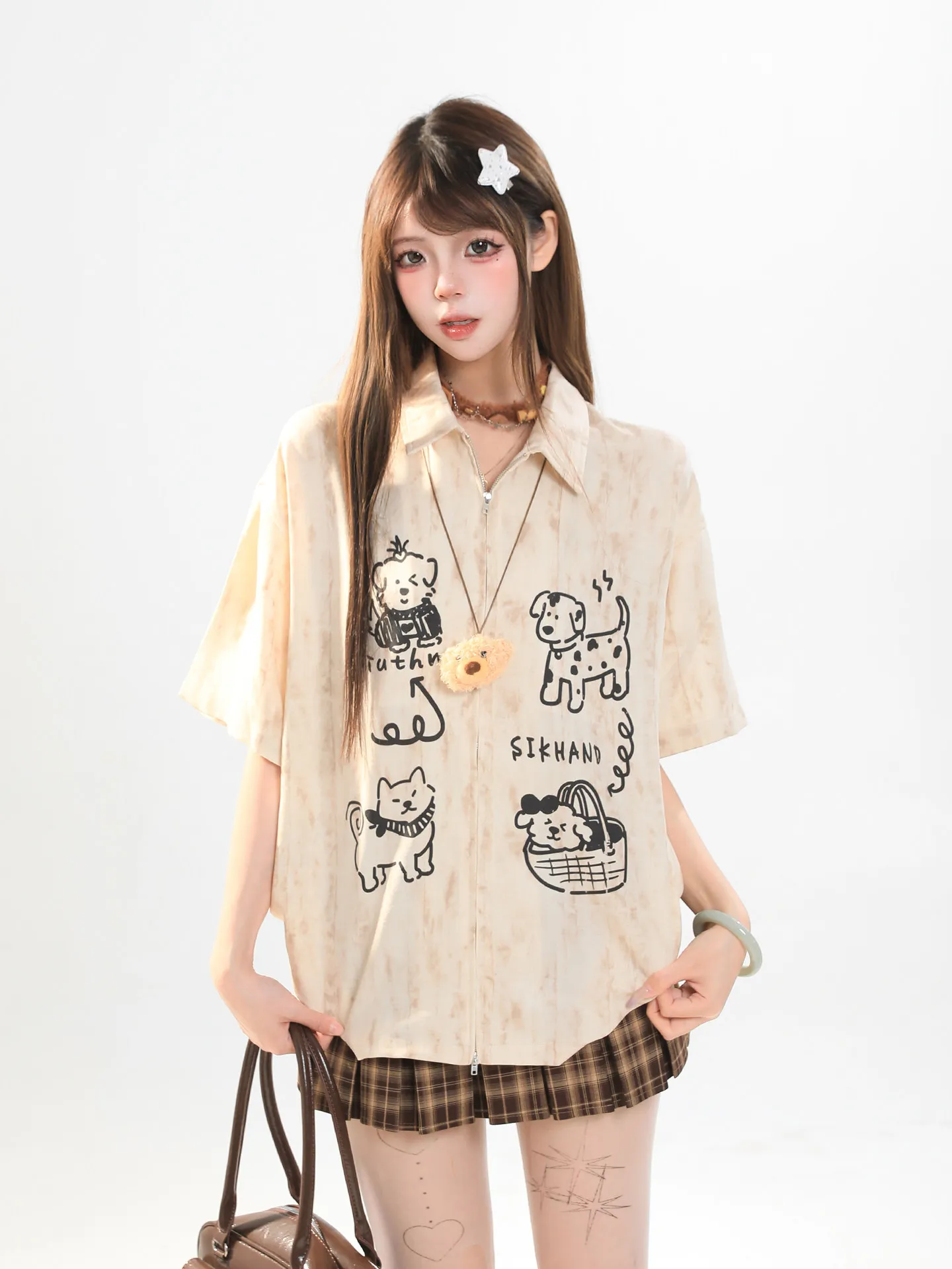 

Casual Style Short Sleeve Printed Shirt Women's Summer Lazy Style Loose Fit Age-defying Versatile Super Cute Top College Style