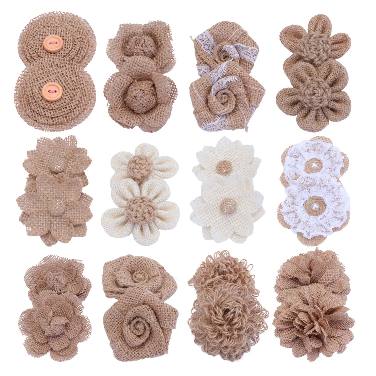 

24Pcs Burlap Flower Rose Decor Rustic Style DIY Vintage Handmade Wedding Craft Materials Party Centerpieces Decoration