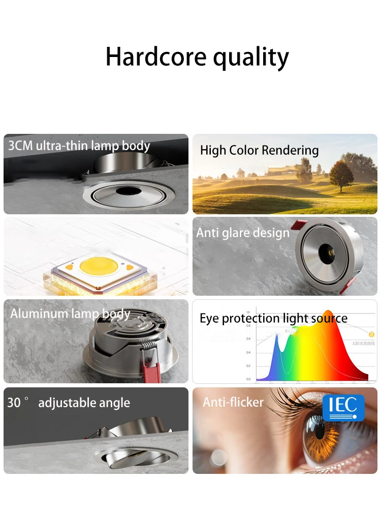 Led Spotlights Ultra Thin Small Beam Degree Bauhaus Style Spot Light Nickel Color Ceiling Lamp Recessed Adjustable Angle COB 7W